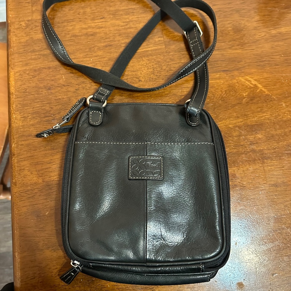 Vtg 90s/Y2K Fossil Black Leather Crossbody Organizer Bag - Picture 7 of 12